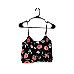 SIENNA SKY Black Cropped Tank Top w. Pink & White Floral Print